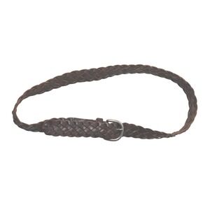 Aeropostale Brown Braided Genuine Leather Belt Medium Silver Tone Buckle Y2K